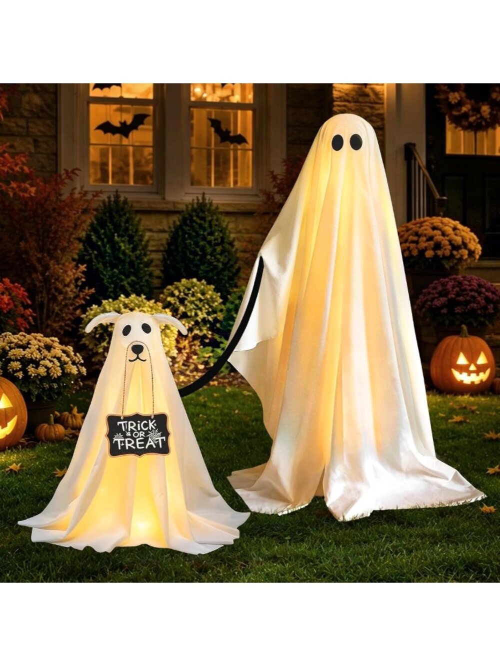 Spooky Ghost Dog Halloween Decor - 2 Pack Indoor/Outdoor Party Decorations with